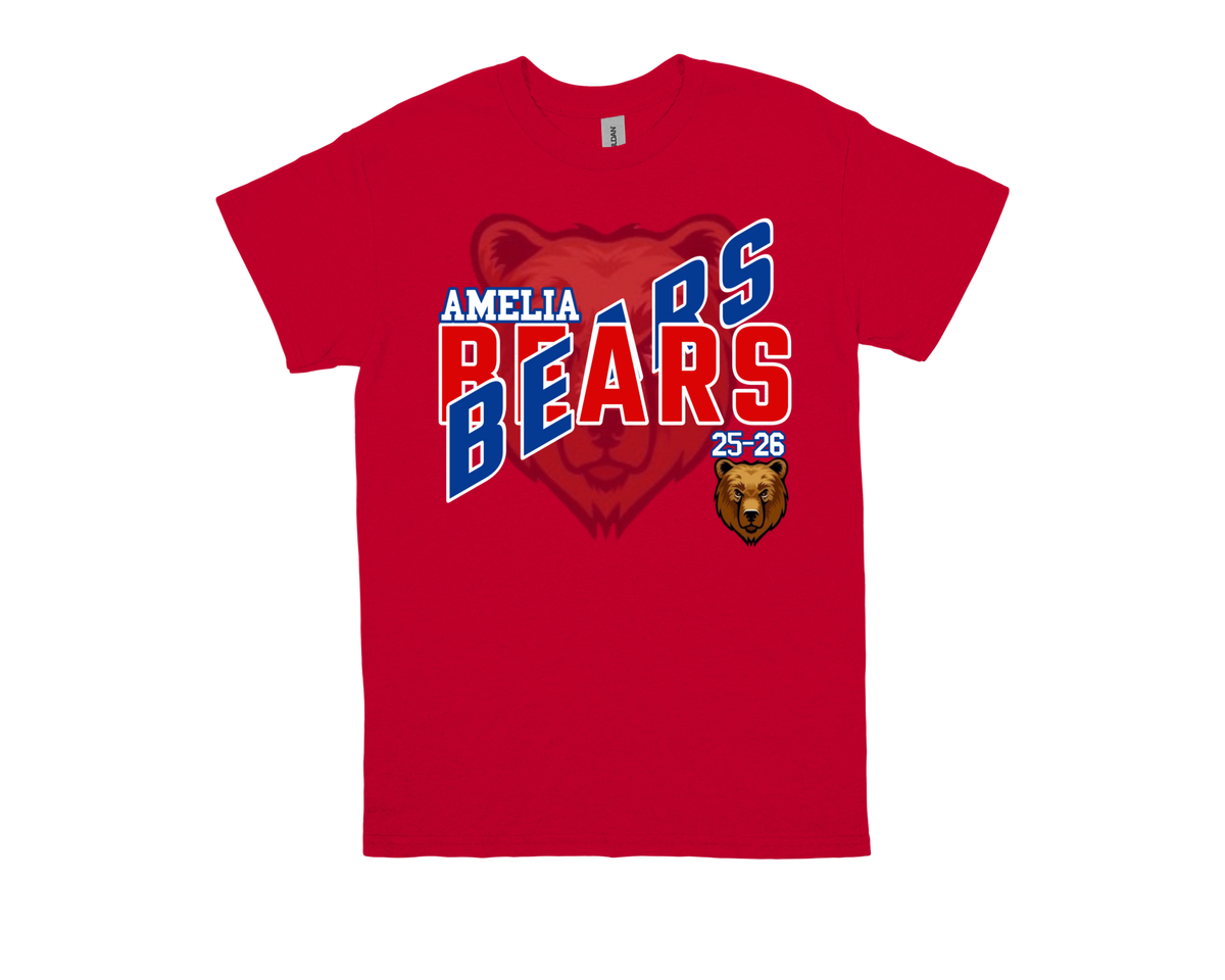 Red Amelia-BEARS school spirit shirt with bear graphic and 25-26 text
