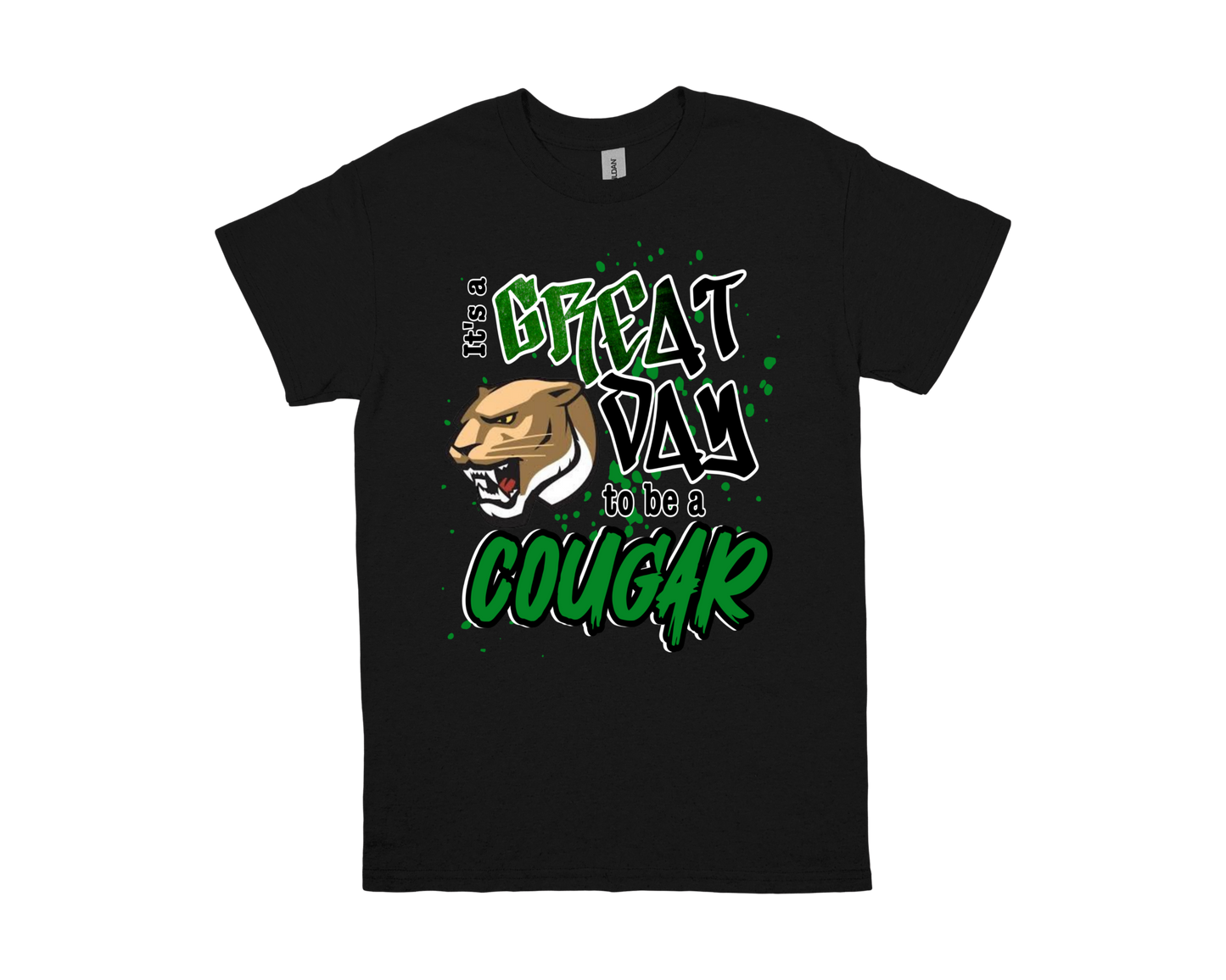 Pietzsch MacArthur black shirt with cougar graphic and "Great Day to be a Cougar" text