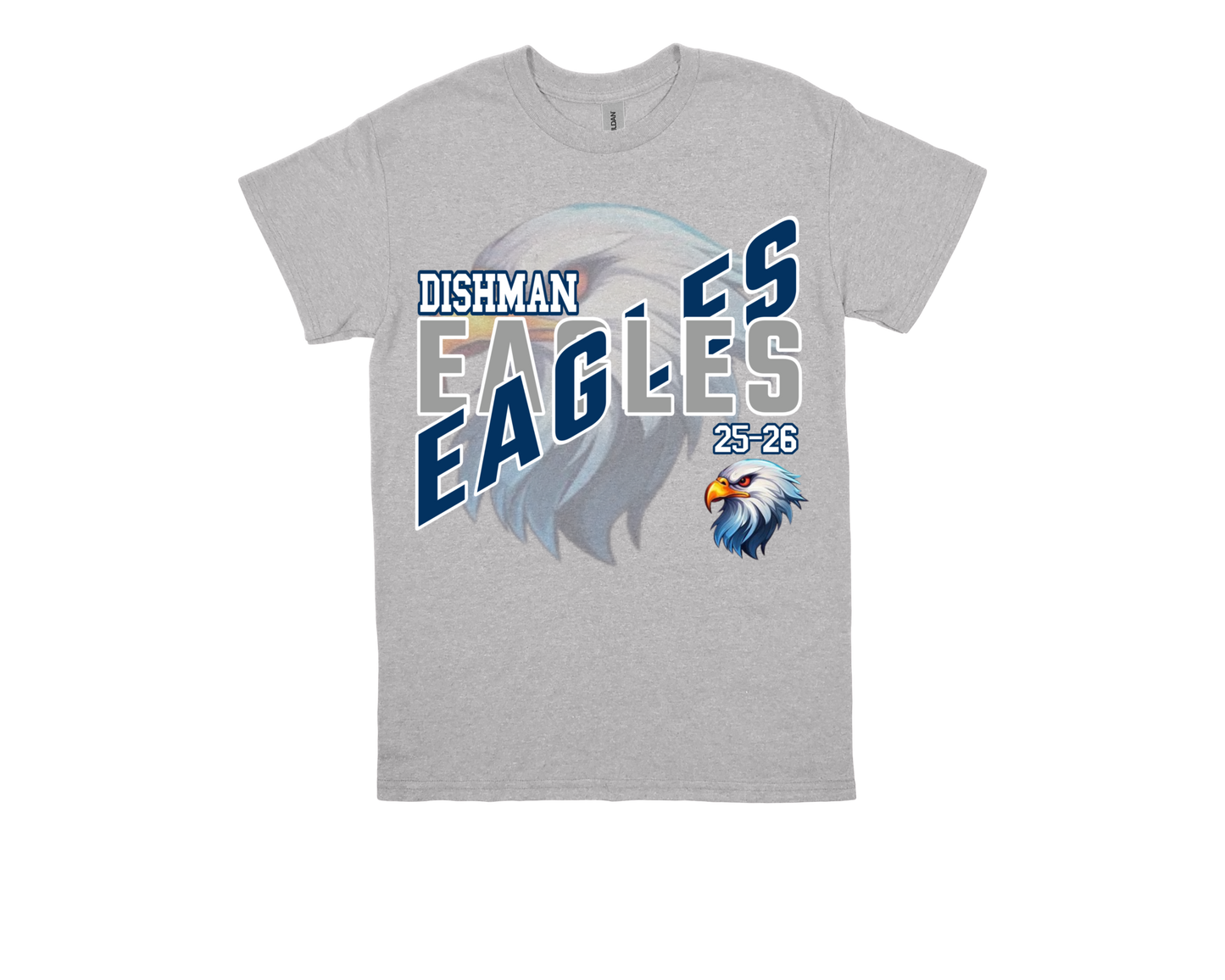 Gray Dishman-EAGLES school spirit t-shirt with eagle graphic and bold lettering