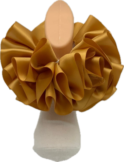 single color anklets with gold satin ruffle design on mannequin foot