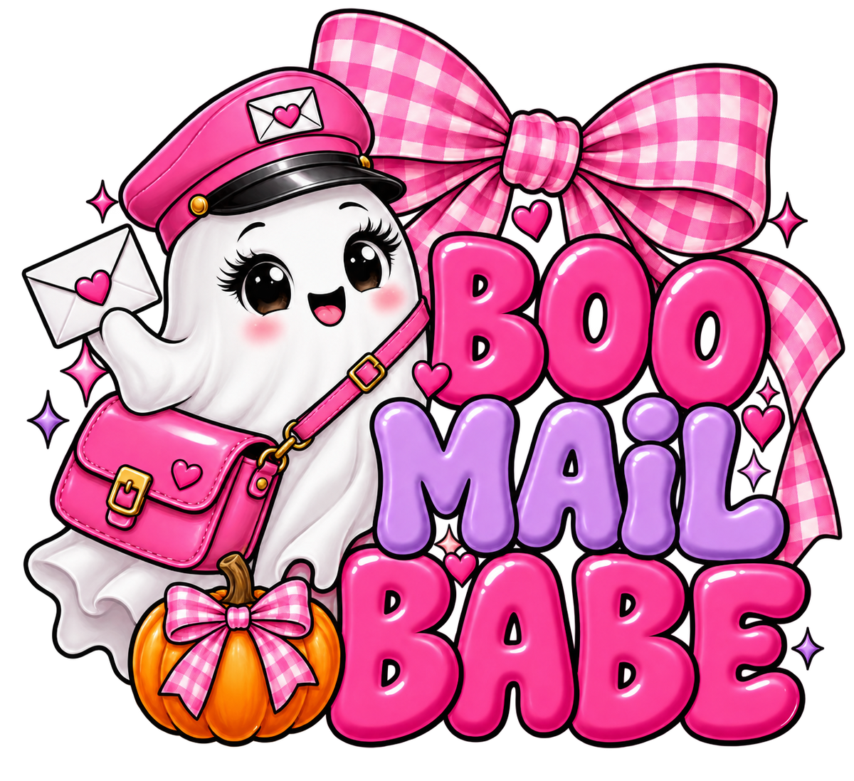 Boo Mail Babe — Pink Postal Halloween DTF Transfer — 4-inch