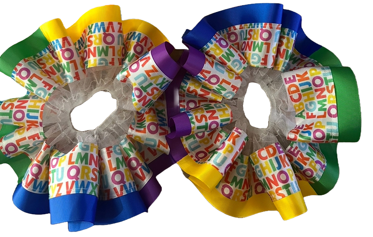 Colorful custom anklets with alphabet print and ruffled ribbon design