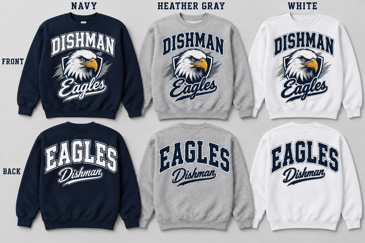 Dishman Eagles front and back pullovers in Navy Heather Gray White