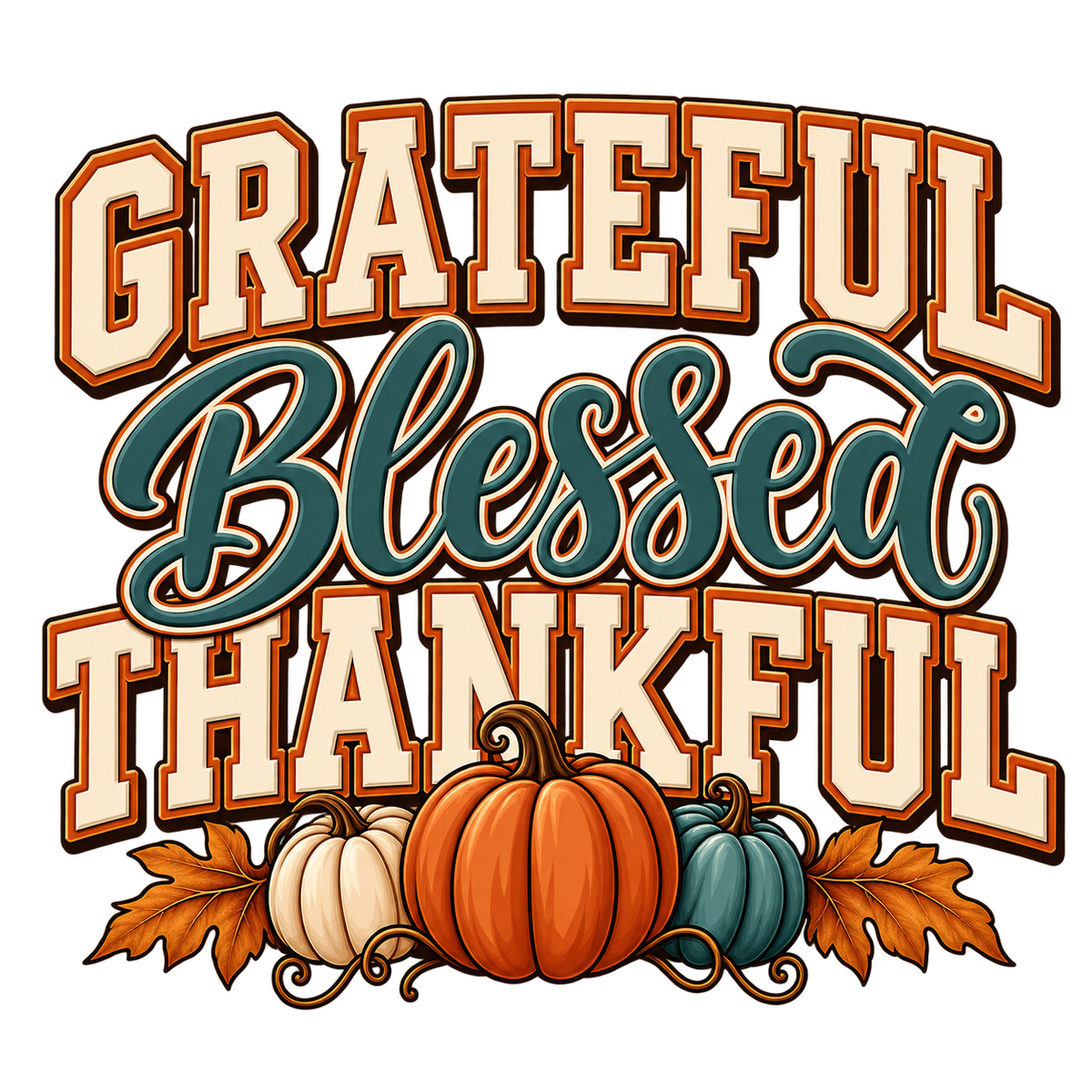 Grateful Blessed Thankful fall DTF transfer design