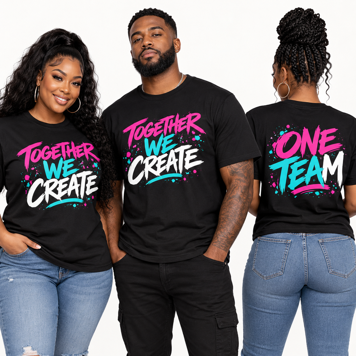 Bulk regular short-sleeve shirts, front and back sample design on models