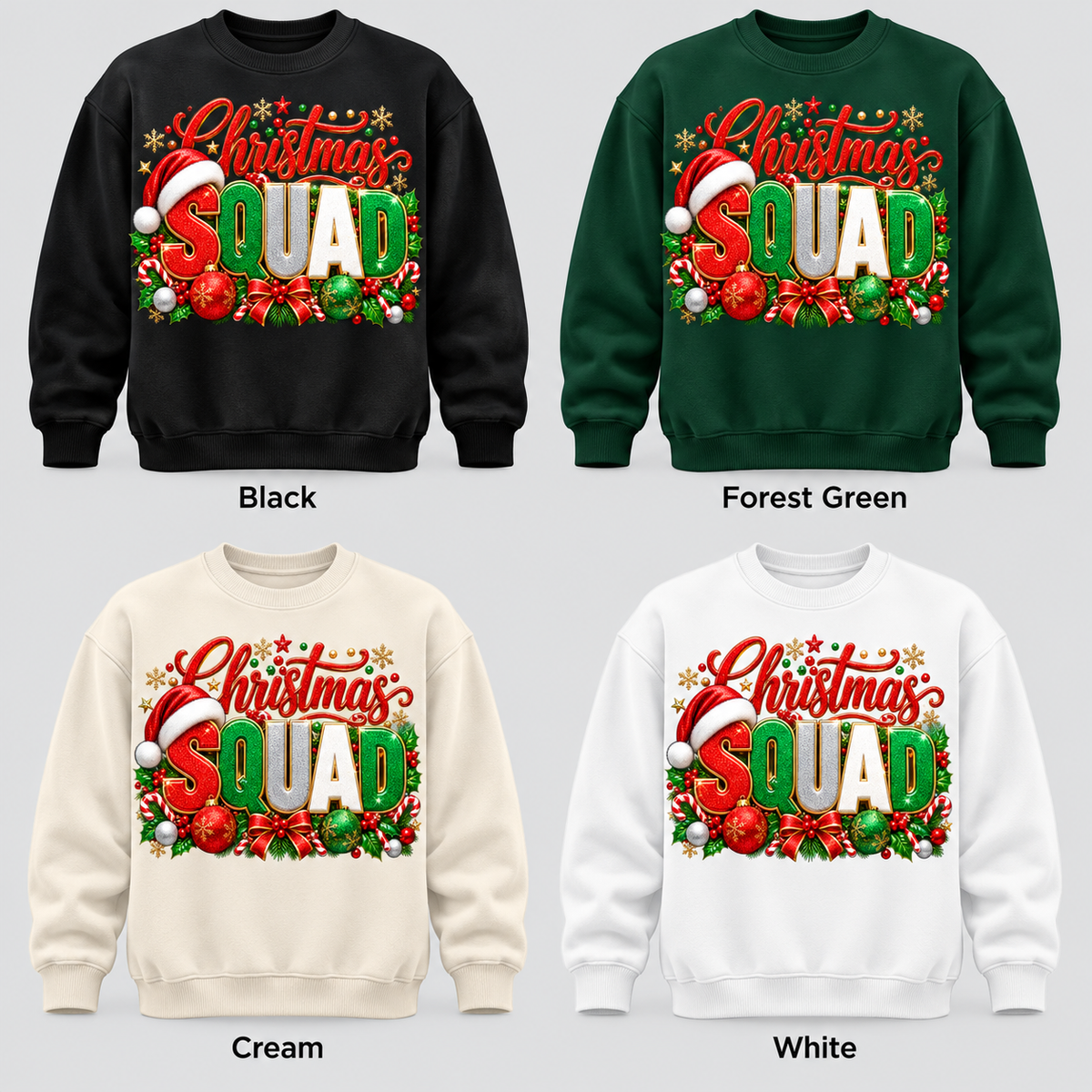 Christmas Squad pullover color options
