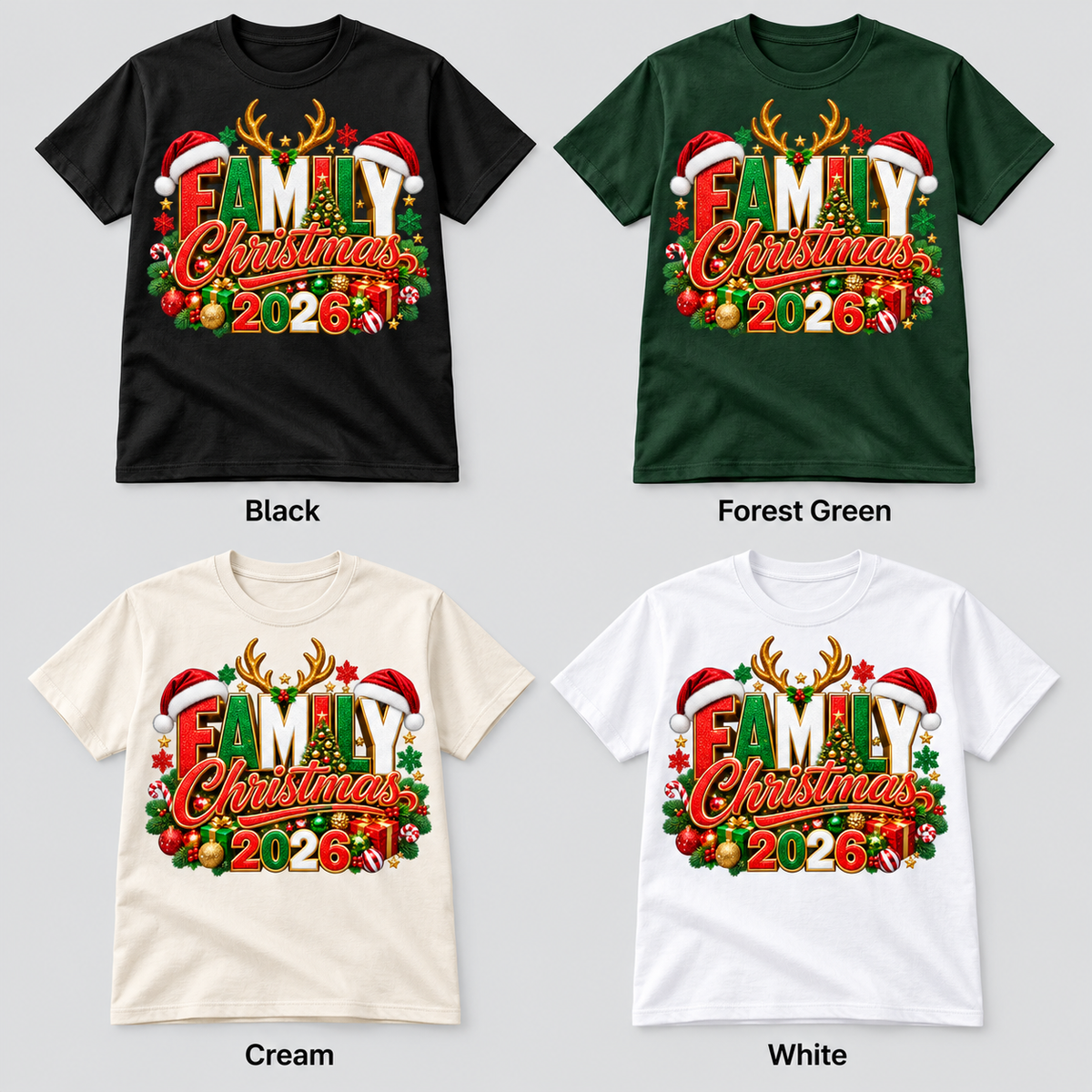 Family Christmas 2026 shirt color options