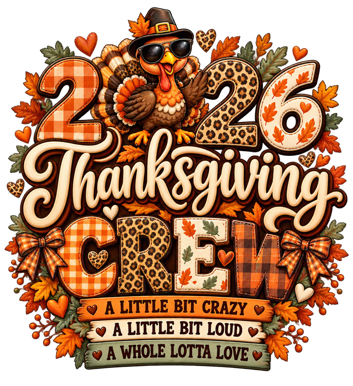 Thanksgiving Crew 2026 — Crazy, Loud & Loved — DTF Print design