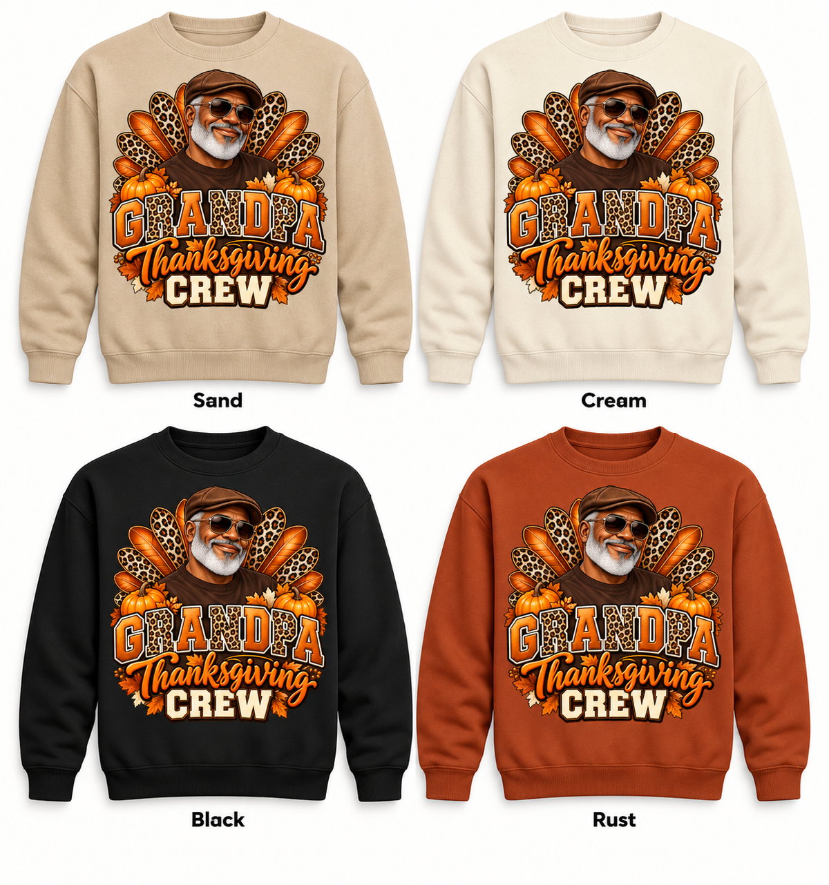 Grandpa Thanksgiving Crew — Crewneck Pullover color options mockup