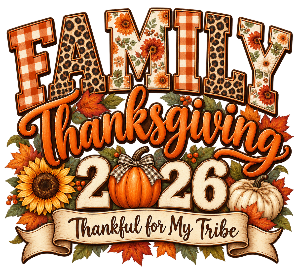 Family Thanksgiving 2026 — Thankful for My Tribe — DTF Print design
