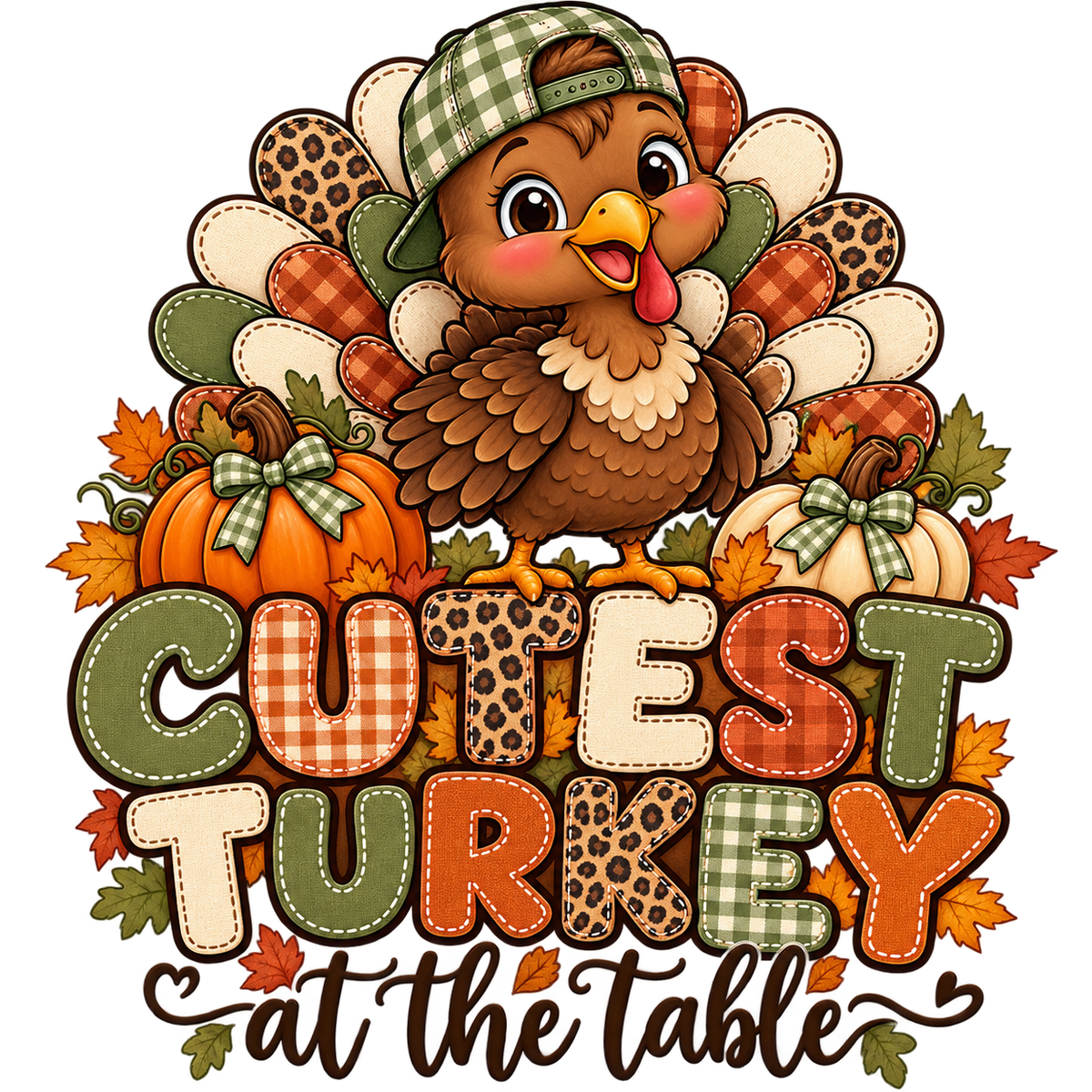 Cutest Turkey — Green Cap — DTF Print design