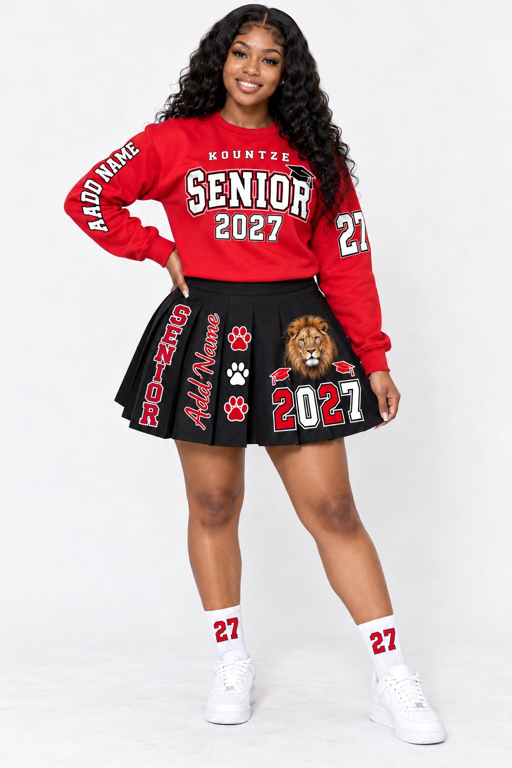 Kountze Lions Senior 2027 sweatshirt and skirt set mockup