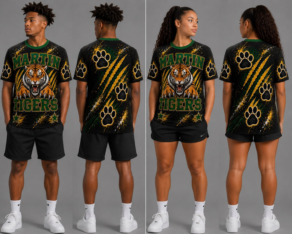 Martin Tigers all-over shirt front and back mockups