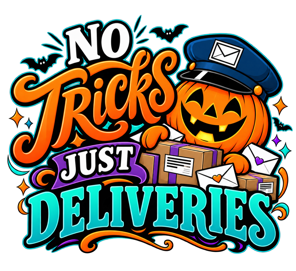 No Tricks Just Deliveries — Postal Halloween DTF Transfer — 4-inch