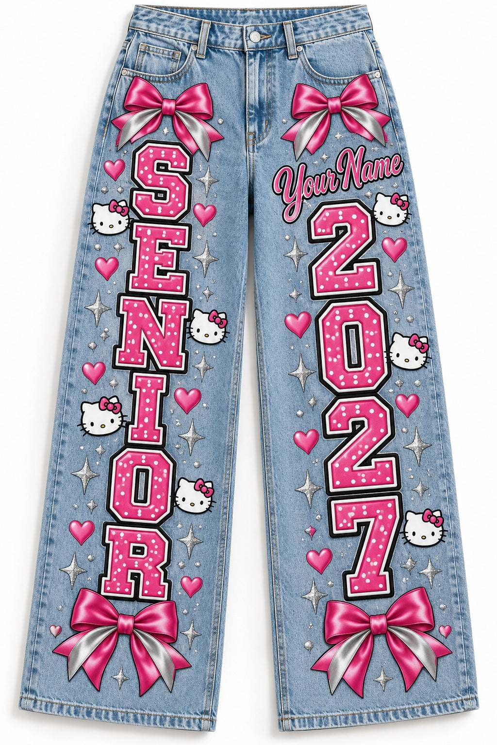 Hello Kitty Pink Polka-Dot Senior 2027 Custom Jeans — Pants Only design mockup