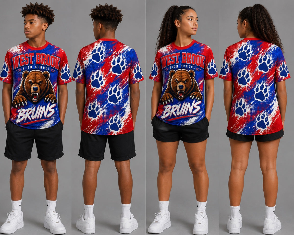 West Brook Bruins all-over shirt front and back mockups