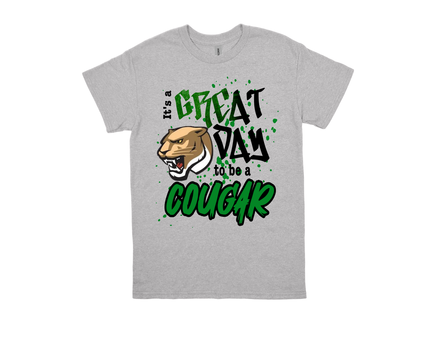 Pietzsch MacArthur gray t-shirt with "Great Day to Be a Cougar" and cougar graphic design