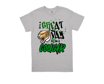 Pietzsch MacArthur gray t-shirt with "Great Day to Be a Cougar" and cougar graphic design