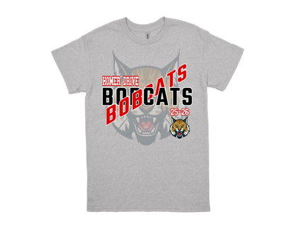 Homer Drive-BOBCATS grey school spirit shirt with bold Bobcats logo and mascot design