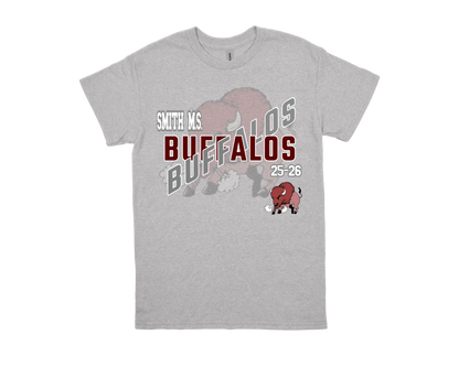Smith M.S.-BUFFALOS gray school spirit t-shirt with buffalo mascot and bold graphics