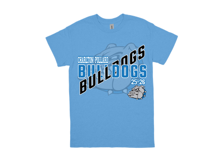 Charlton Pollard Bulldogs blue t-shirt with mascot and school spirit design