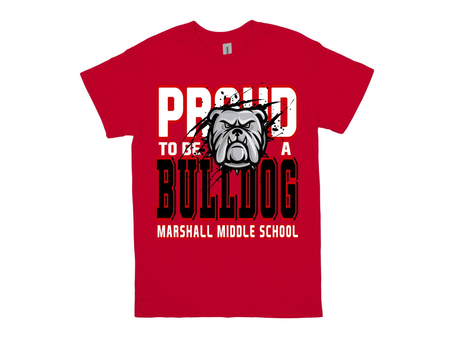 Marshall Proud to Be a Bulldog red school spirit t-shirt with bulldog graphic