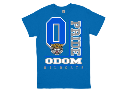 Blue ODOM- PRIDE spirit shirt with wildcat logo and bold school pride design