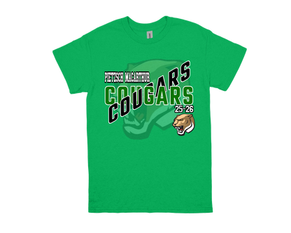 green Pietzsch MacArthur-COUGARS school spirit t-shirt with cougar logo and bold text design