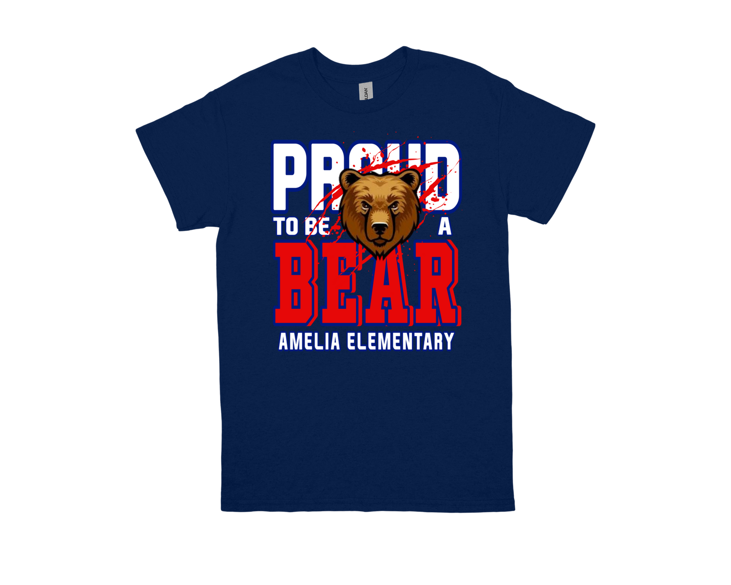 Amelia-PROUD TO BE A BEAR shirt navy blue with bear graphic and school spirit text