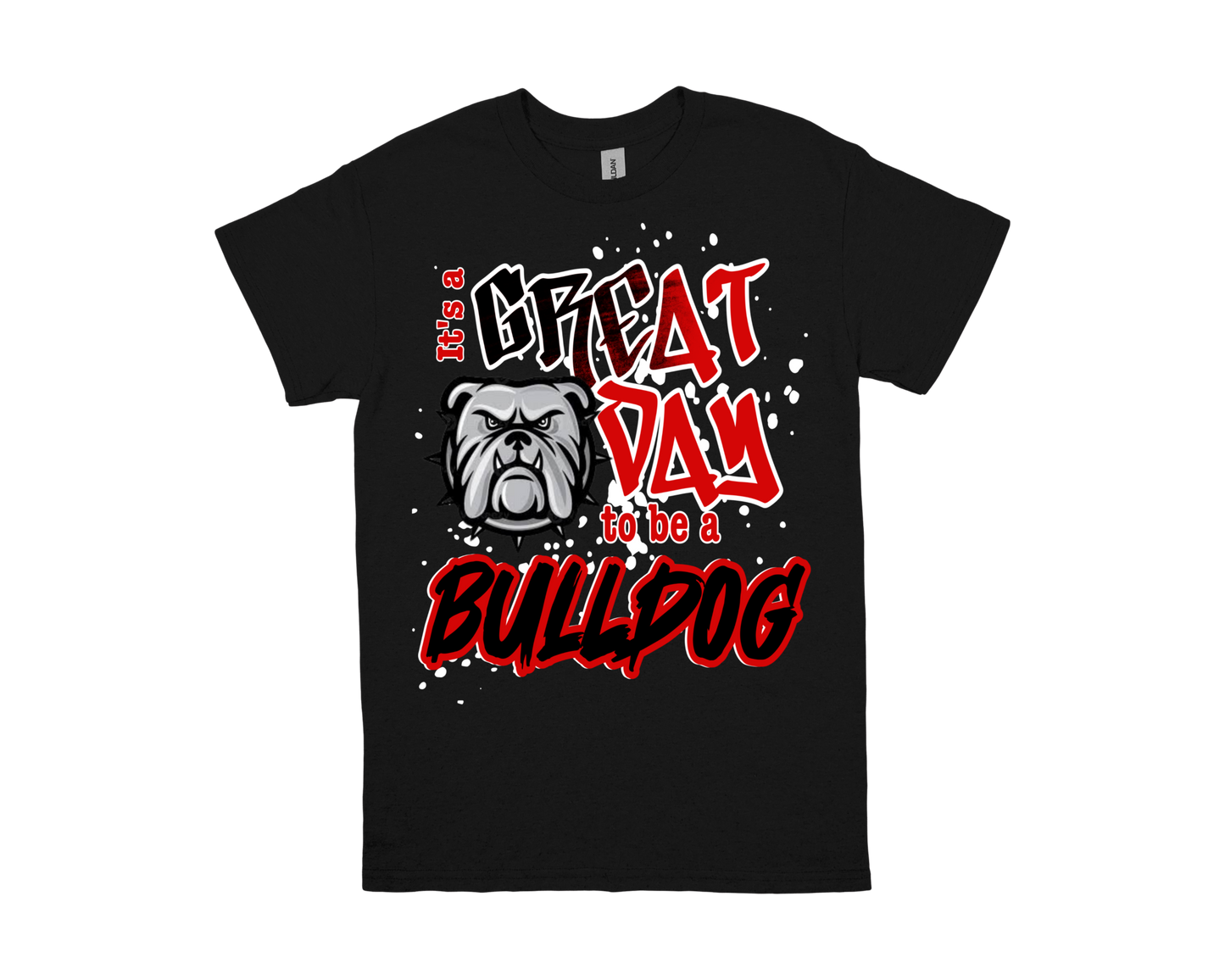 Marshall black t-shirt with "It's a Great Day to be a Bulldog" text and bulldog graphic