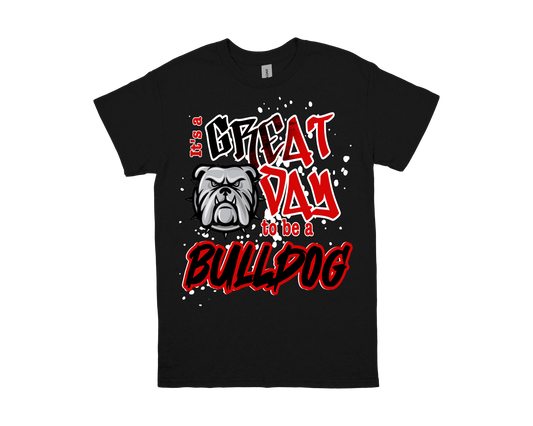 Marshall black t-shirt with "It's a Great Day to be a Bulldog" text and bulldog graphic