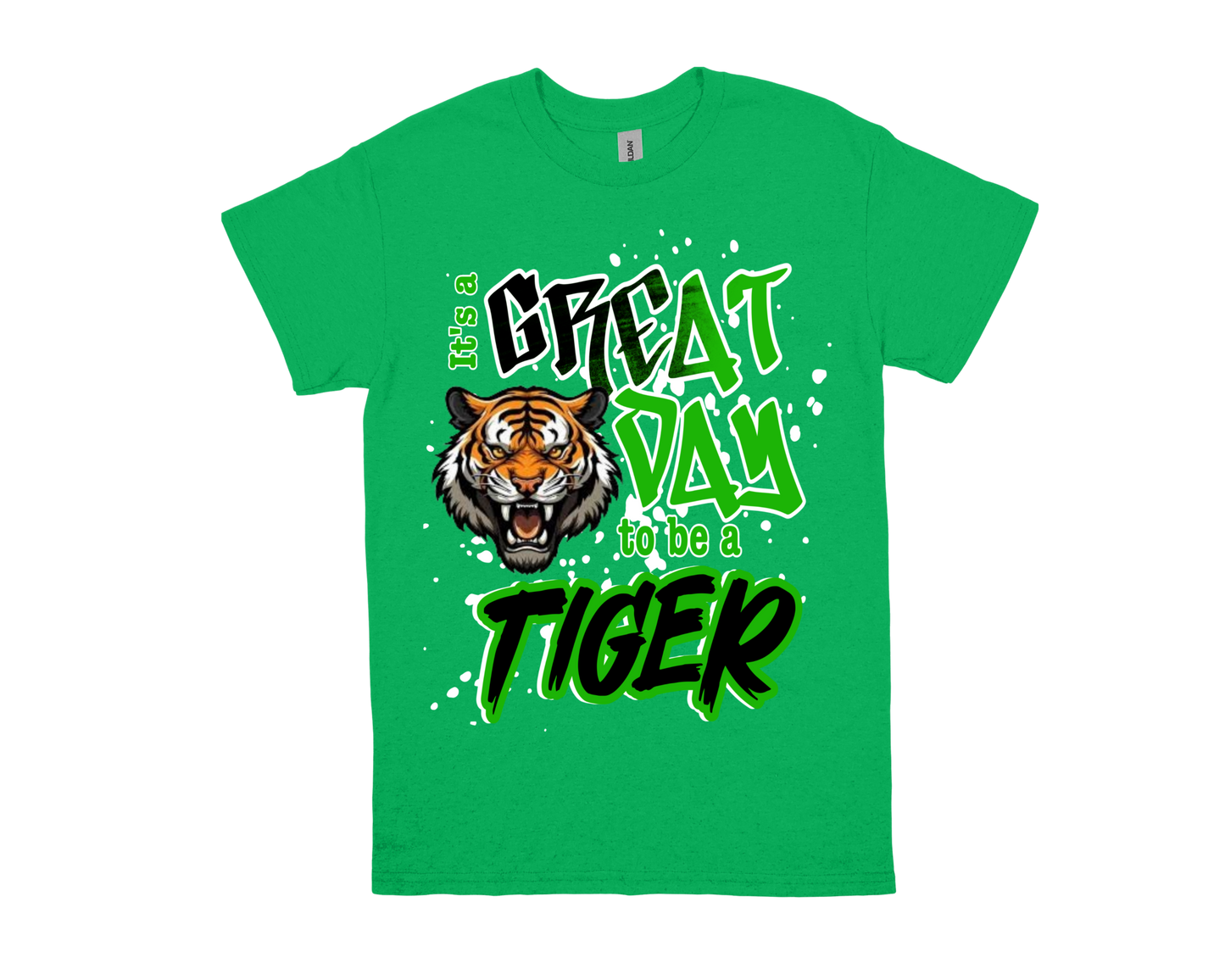 Green Martin GREAT DAY TO BE A TIGER school spirit shirt with tiger graphic and bold text design