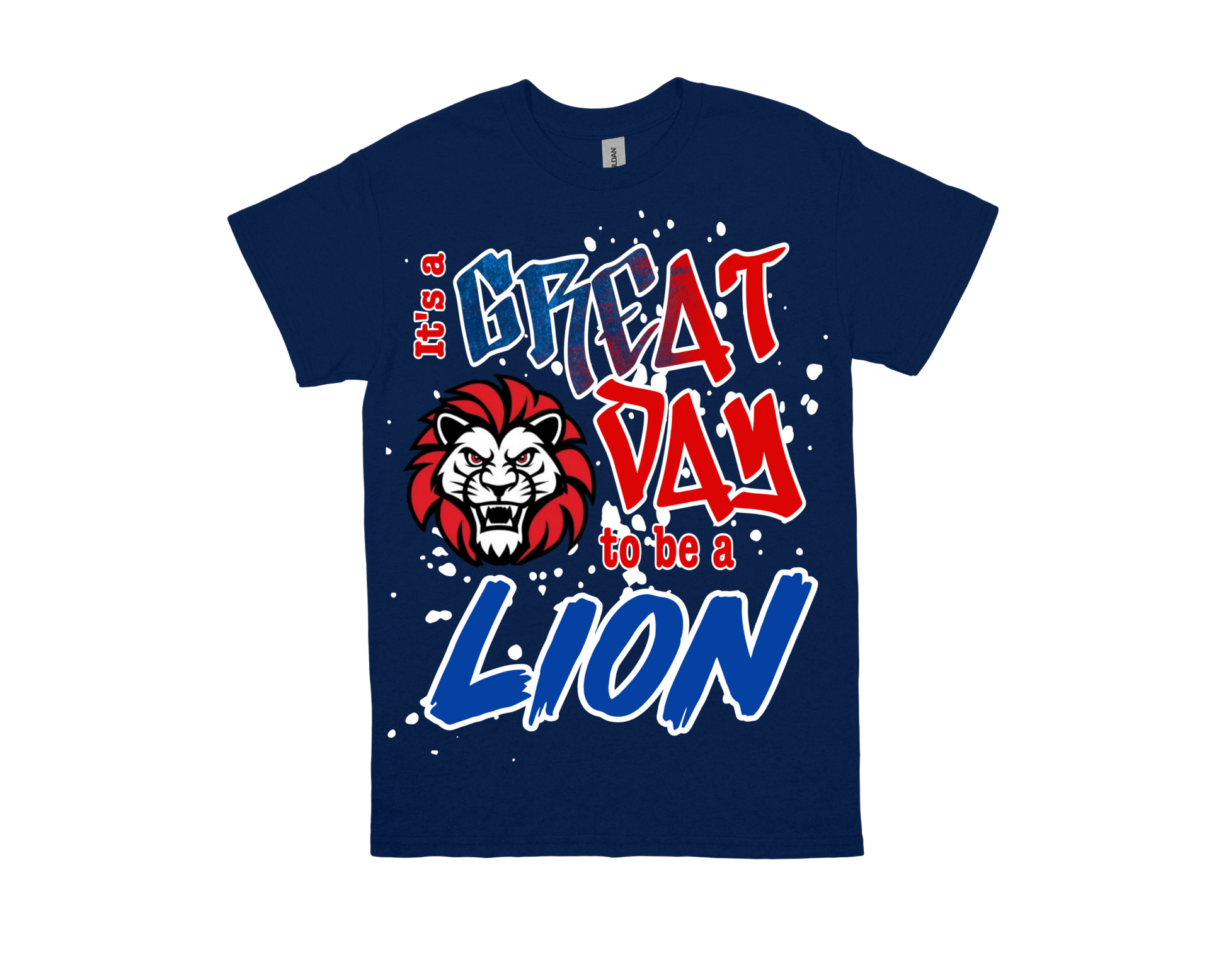 Fehl Price navy shirt with "Great Day to be a Lion" bold graphic and lion mascot design