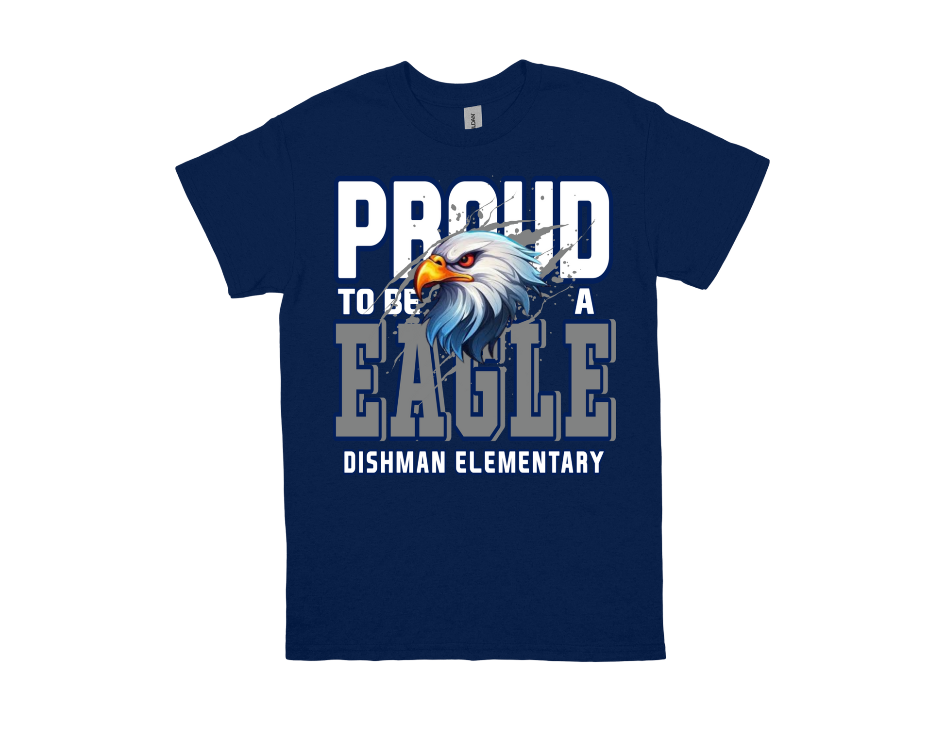 Dishman PROUD TO BE AN EAGLE navy blue shirt with eagle graphic and school pride text