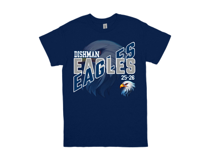 Dishman-EAGLES navy blue school spirit shirt with eagle graphic and bold text design