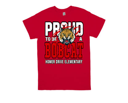 Red Homer Drive-PROUD TO BE A BOBCAT t-shirt with Bobcat mascot and school pride text