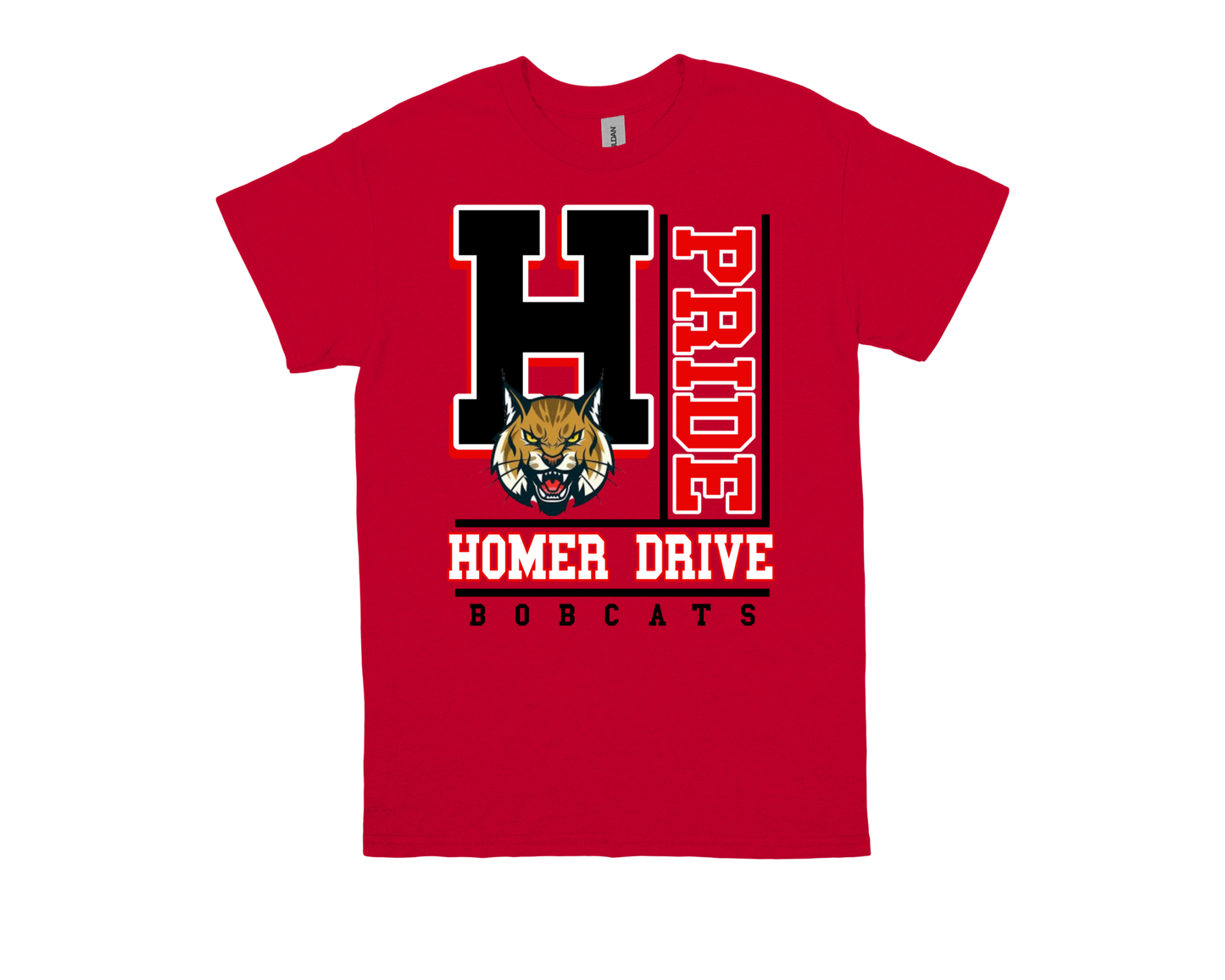 Red Homer Drive-PRIDE shirt with school mascot and bold spirit design