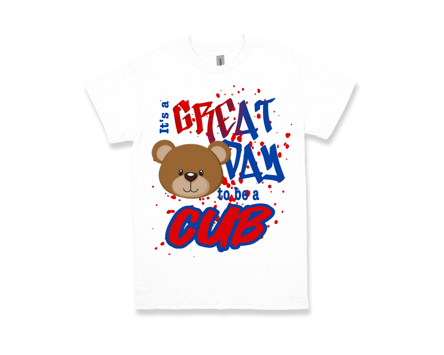 White Caldwood-GREAT DAY TO BE A CUB school spirit t-shirt with bear and colorful text design