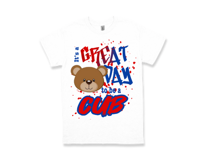 White Caldwood-GREAT DAY TO BE A CUB school spirit t-shirt with bear and colorful text design