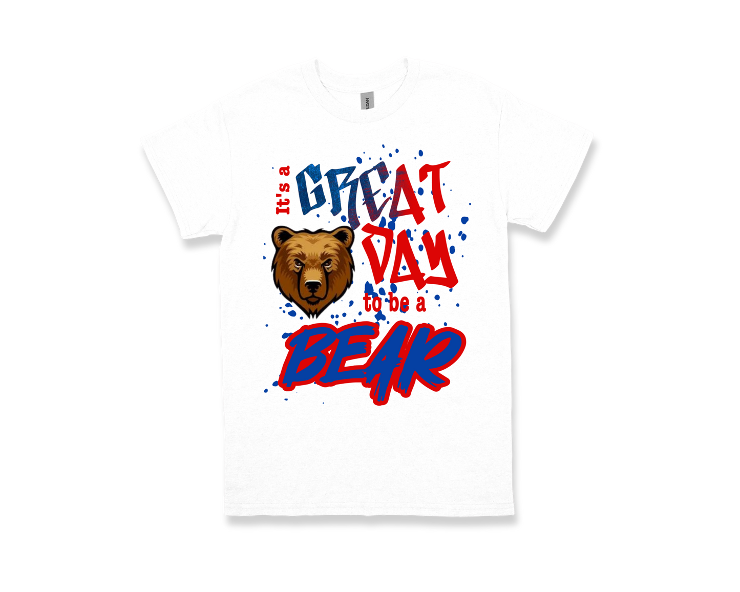 White Amelia GREAT DAY TO BE A BEAR school spirit t-shirt with bear graphic and colorful text design