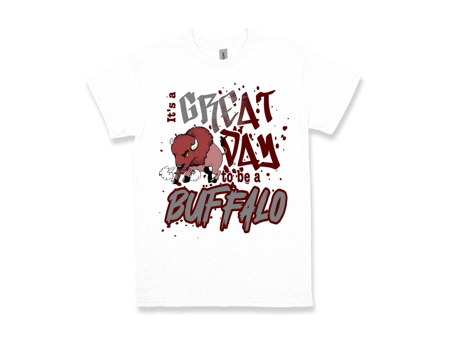 White Smith M.S. T-shirt with "It's a Great Day to be a Buffalo" text and buffalo mascot design