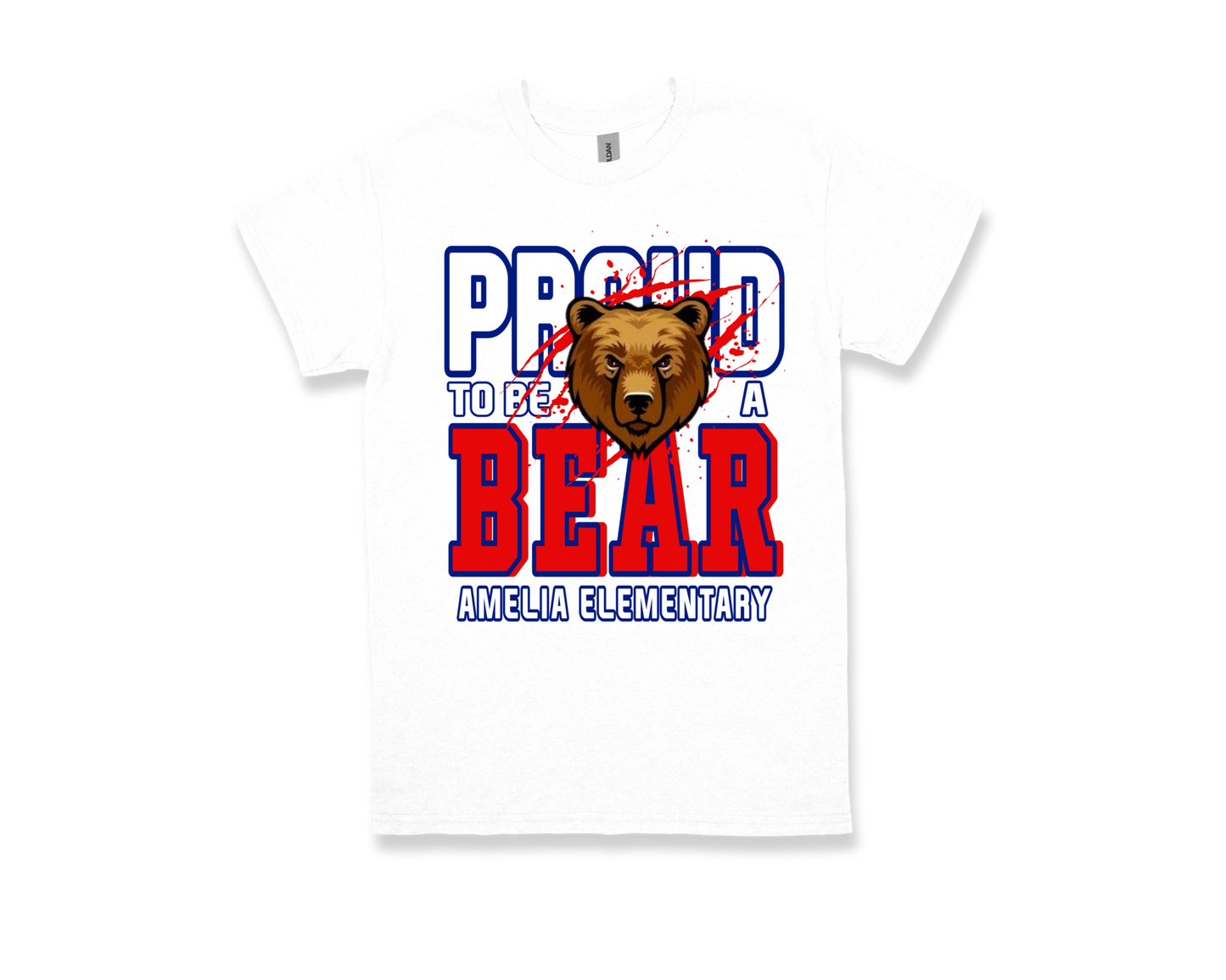 Amelia-PROUD TO BE A BEAR shirt with bear graphic and school spirit text on white tee