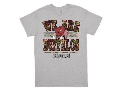Smith M.S. WE ARE BUFFALOS school spirit grey t-shirt with buffalo graphic and bold text design