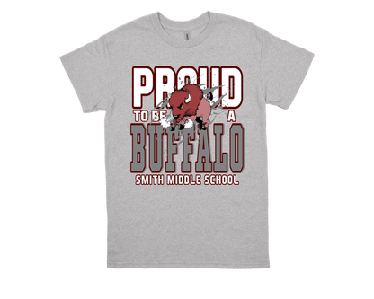 Smith M.S. Proud to Be a Buffalo gray school spirit t-shirt with buffalo graphic