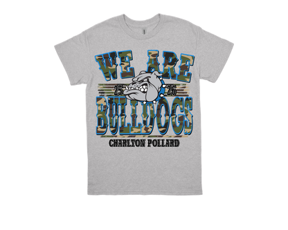 Charlton Pollard WE ARE BULLDOGS gray school spirit t-shirt with bulldog mascot design