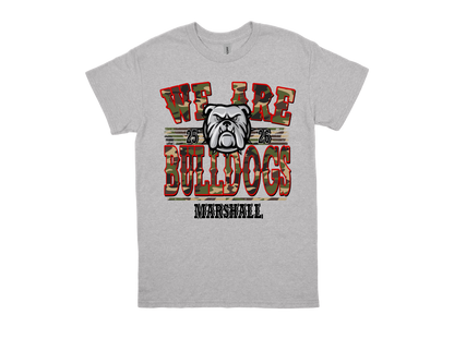 Marshall WE ARE BULLDOGS grey t-shirt with bulldog graphic and bold lettering design