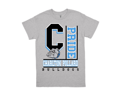 Charlton Pollard- PRIDE gray shirt with bulldog logo and school spirit design