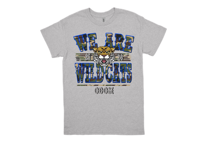 ODOM We Are Wildcats gray school spirit t-shirt with wildcat mascot design