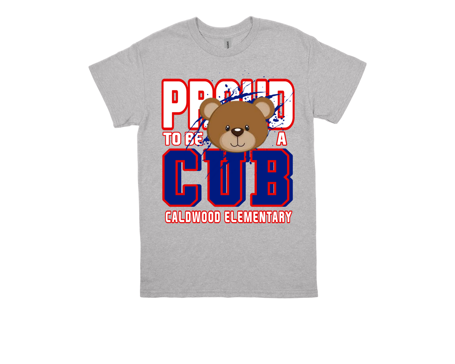 Gray Caldwood-PROUD TO BE A CUB elementary school spirit t-shirt with bear graphic