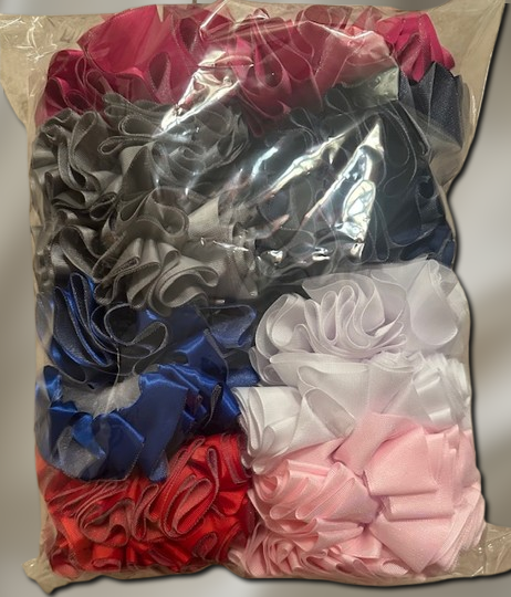 Pack of colorful anklet bags in a clear plastic bag for hands-free carrying and style